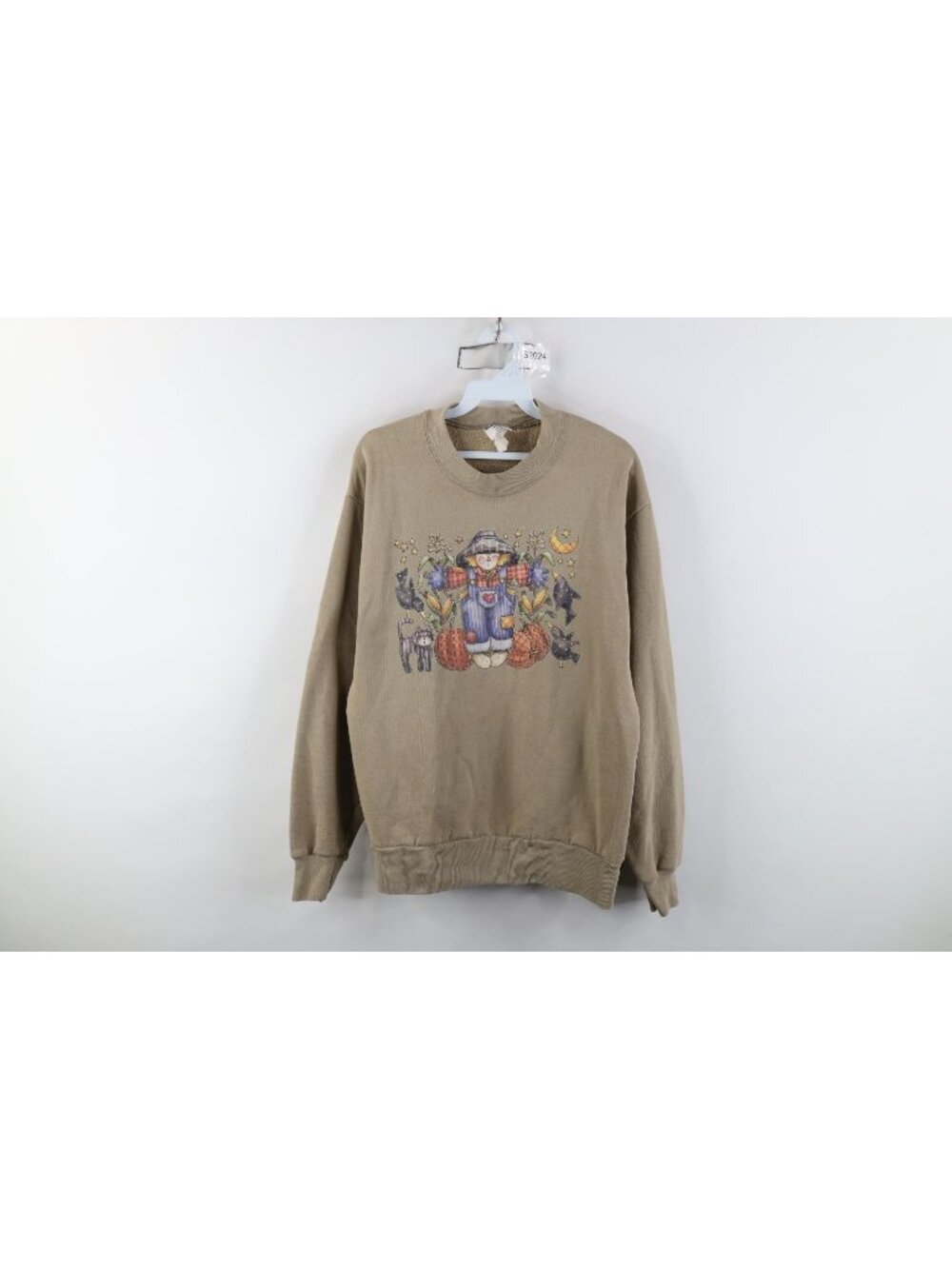 Vintage 90s Streetwear Womens Medium Halloween Fall Scarecrow Cat Sweatshirt